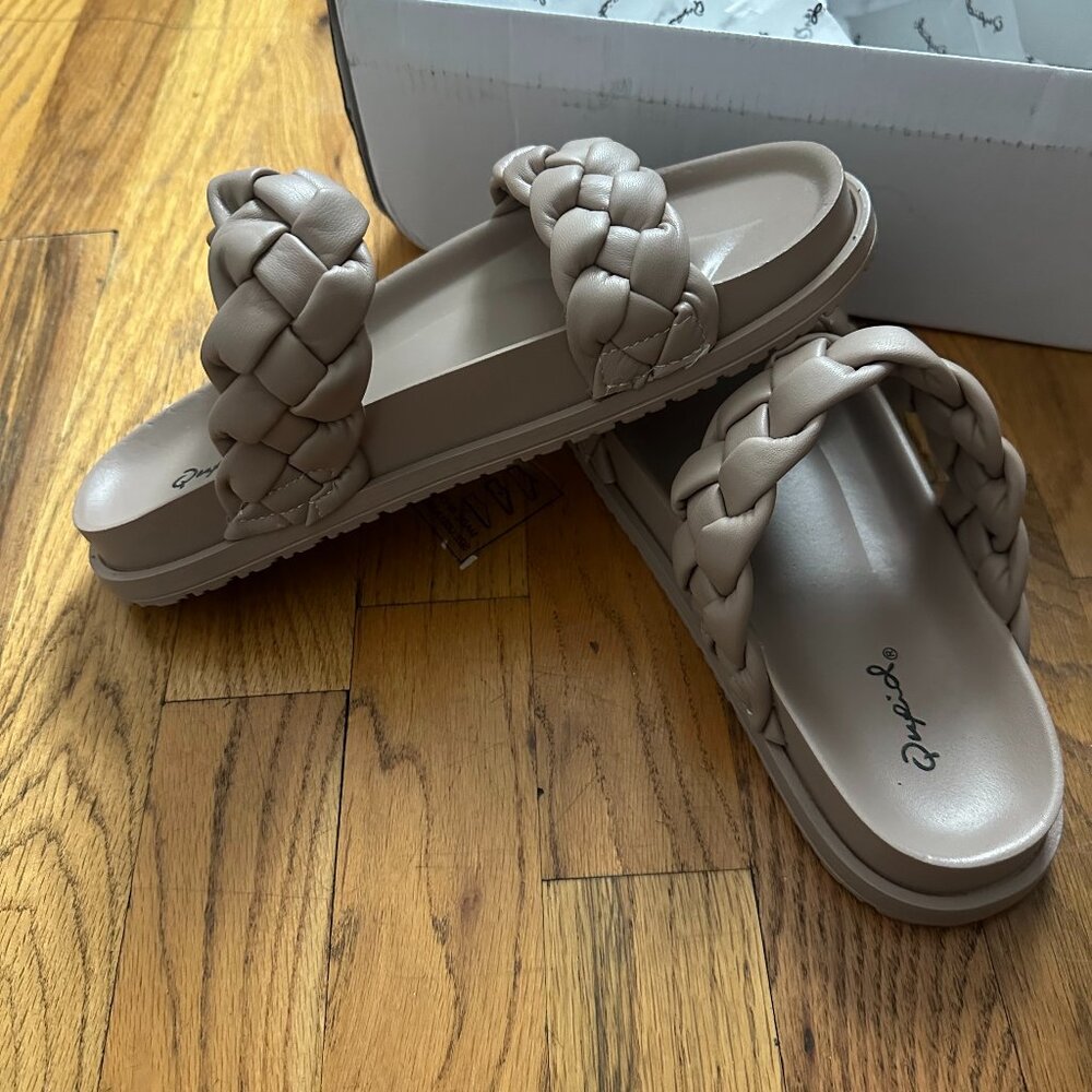 Qupid Albina Braided Double Strap Sandals - Birch